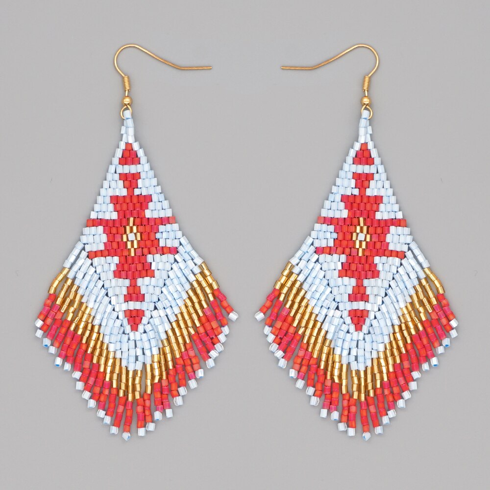 Go2Boho-pendientes de estilo nativo para mujer, aretes étnicos, cuentas de semillas Miyuki, anillo para la oreja, borla de flecos, joyería para mujer