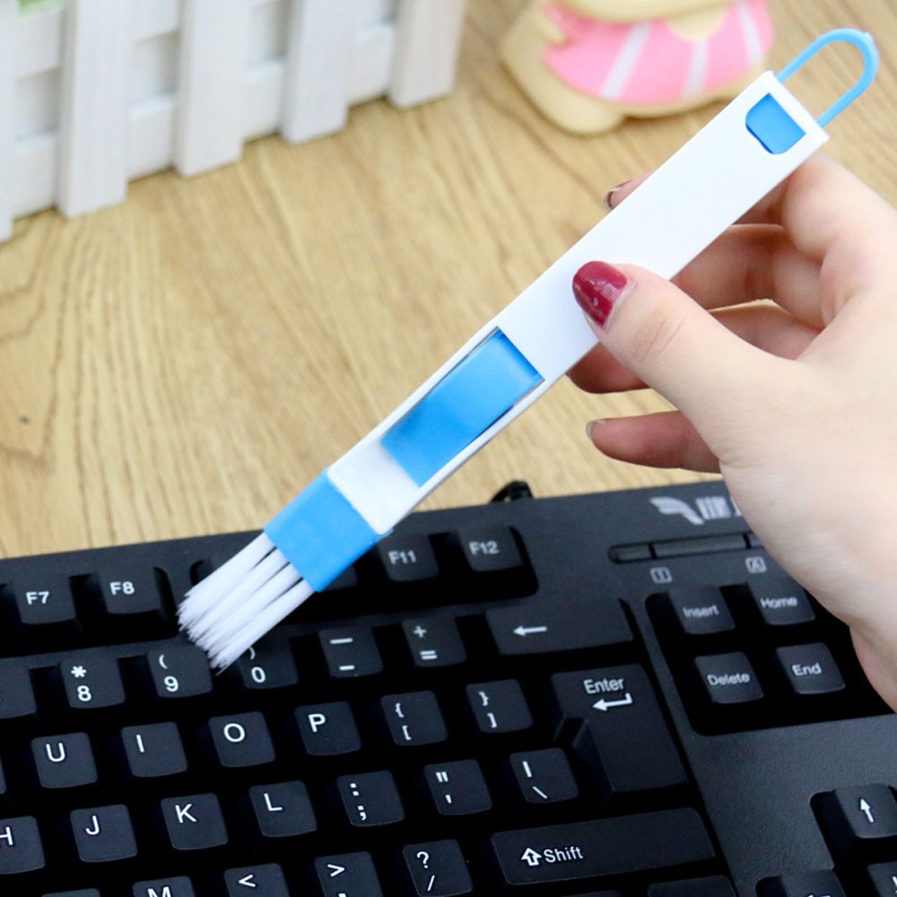 1 Pc 2 en 1 oficina ventana multipropósito pista cepillo de limpieza de surcos pala computadora teclado plegable cepillo de limpieza de la herramienta: Blue