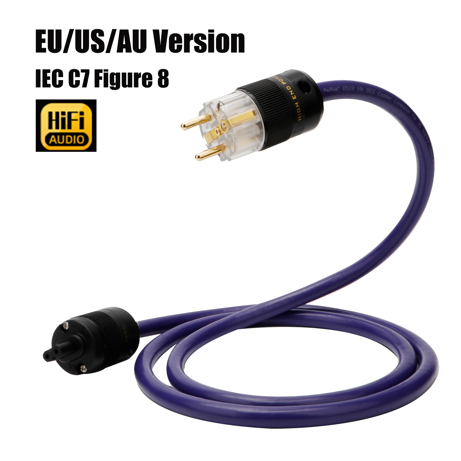 HiFi Lyd Schuko Strømkabel Figur 8 IEC C7 Hunnkontakt EU Forsyningskabel Elektrisk Lydforlengerkabel