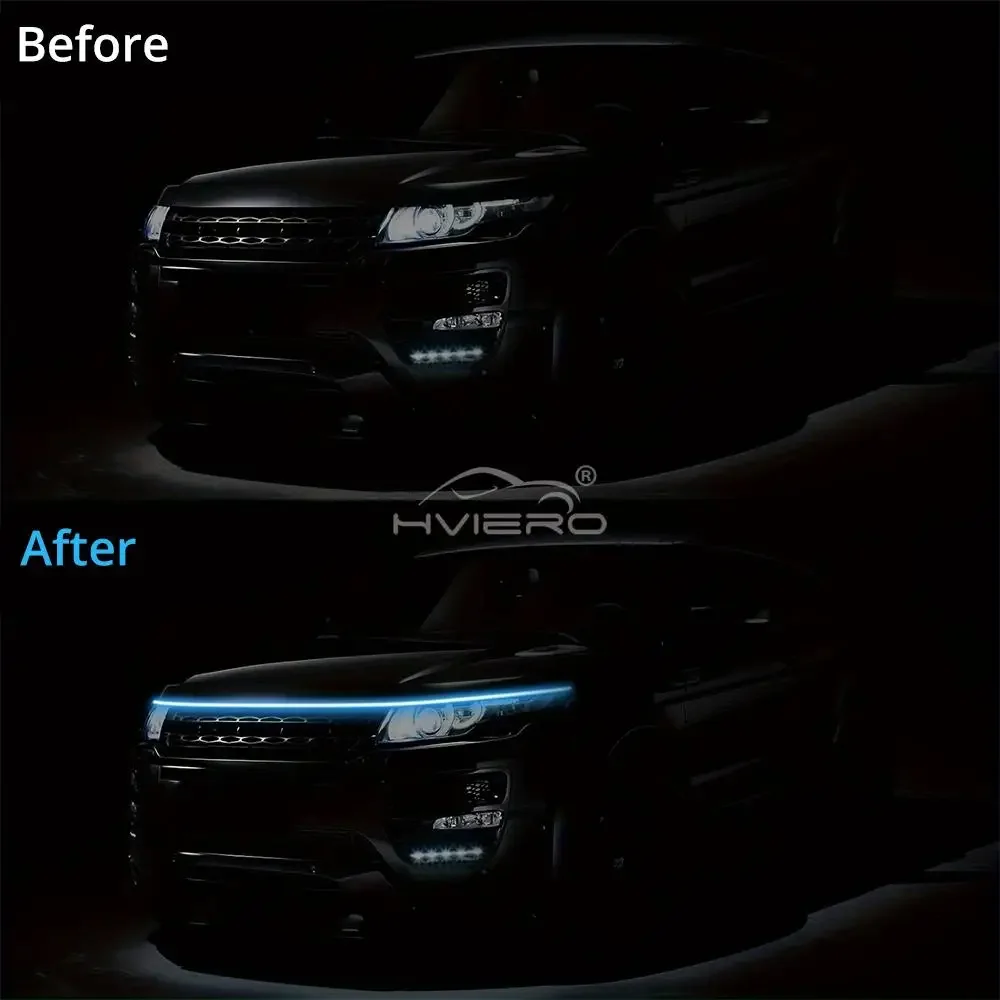 Bil led-lys bar 59in 12v motorhjelm lamper start scanning universel fleksibel auto dekorativ atmosfærisk dynamisk pære tilbehør