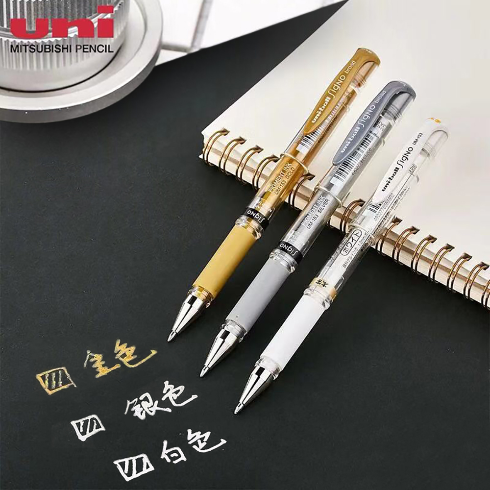 Japan UNI Signo Broad Gel Pen UM-153 1.0mm White High Gloss PenStudent Office Wedding Hand-painted Art Supplies Cute Stationery