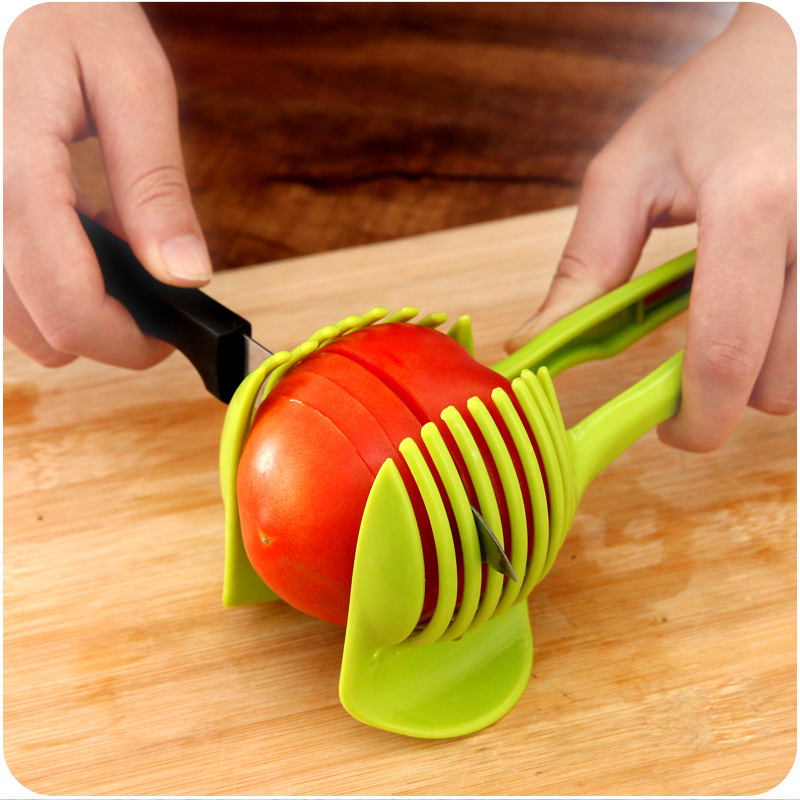 Rebanadora De frutas De tomate, soporte De cuchillas, Utensilios De cocina, rebanador De limón y tomate con asistente De descanso, 1 unidad, Color aleatorio