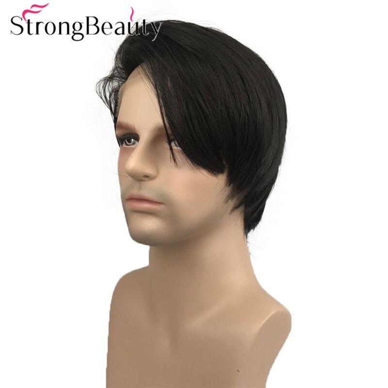 StrongBeauty Straight Men Lace Front Wig Medium Length Natural Wigs Black Synthetic Hair
