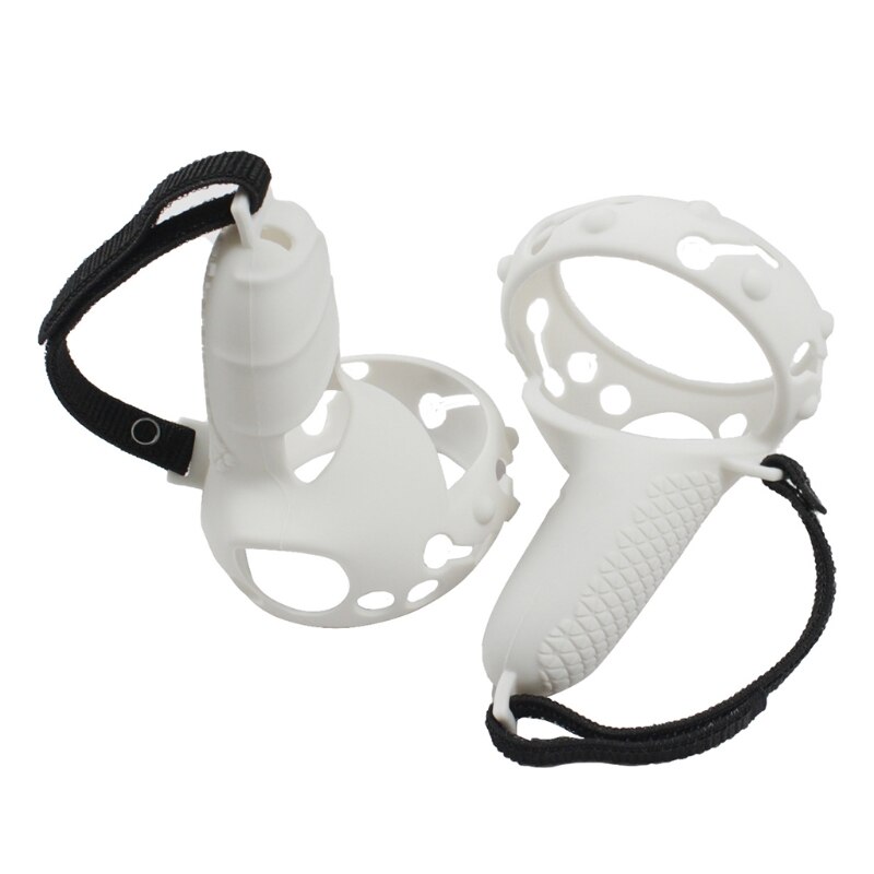 Correa de protección antideslizante para nudillos, funda de silicona con asa, correa de agarre, cubierta de agarre para-Oculus Quest 2, controlador táctil: Blanco