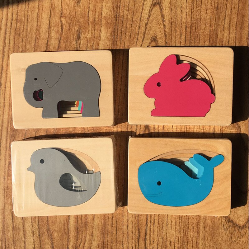 Candywood-Juguetes de madera para niños, rompecabezas 3D de animales de cartón, rompecabezas multicapa, juguetes para bebés rompecabezas, ayuda educativa temprana