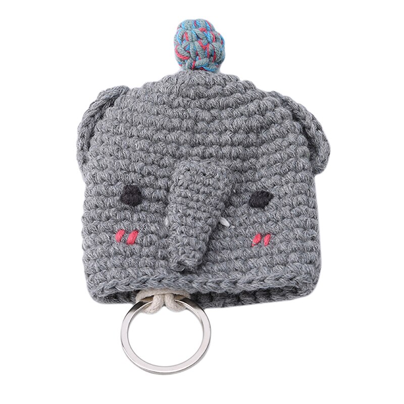 Cartoon Animation Handmade Cute Wool Knitting Pull-out Key Bag Set Key Protection Case: Elephant