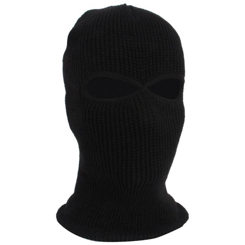 Unisex 2-Gat Gebreide Ski Masker Balaclava Hoed Winter Effen Kleur Full Face Cover Halsbeenkap Outdoor Winddicht Beanie cap: Black