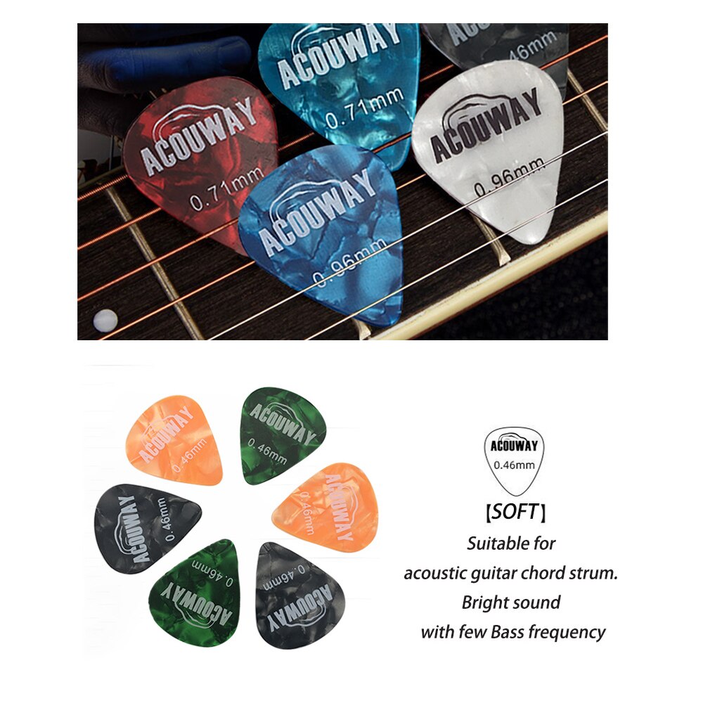 50 piezas de púas de guitarra de celuloide mediador de espesor 0,46/0,71/0,96/1,2 MM púa de bajo eléctrico accesorios de guitarra