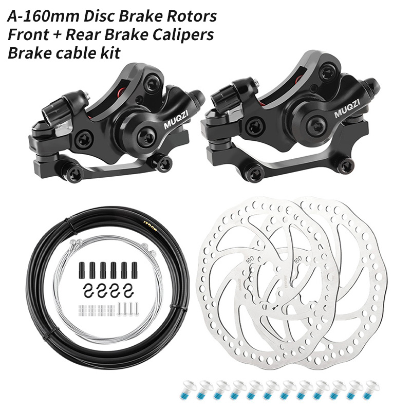 MUQZI Disc Brake Kit Bike Disc Brake Caliper Bicycle 22.2mm Brake Lever MTB Road Bike Cable 140mm 160mm Brake Rotor: black
