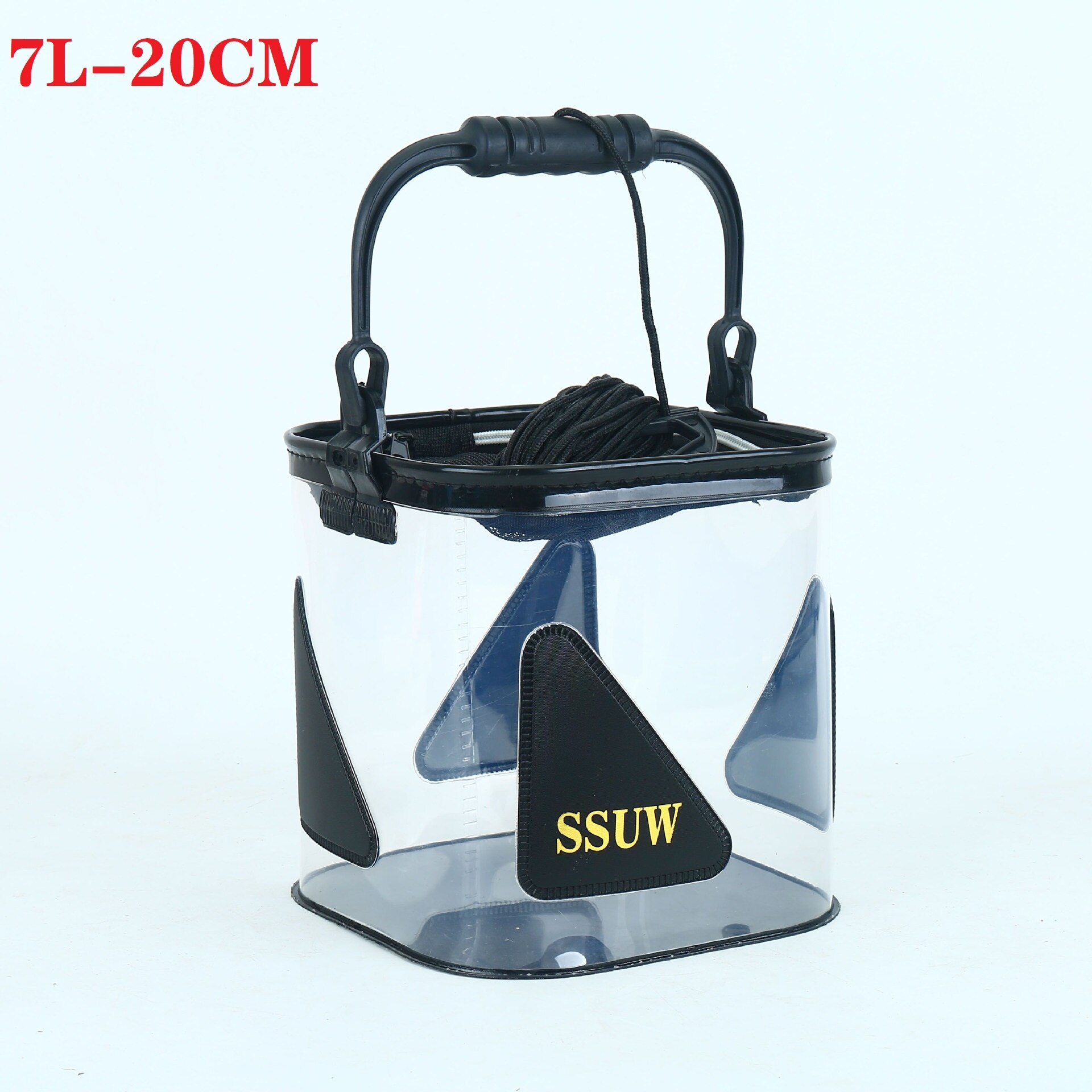 Transparent Fishing Bucket Foldable Fish Bucket Multi-Functional EVA Fishing Bag for Outdoor Live Fish Lures Bucket tackle bag: 7L Black