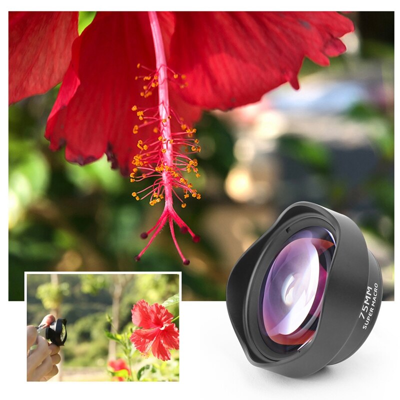 Pholes 75mm móvil Macro lente de la cámara del teléfono lentes Macro para Iphone Xs Max Xr X 8 7 S9 S8 S7 Piexl Clip en 4k Hd lente