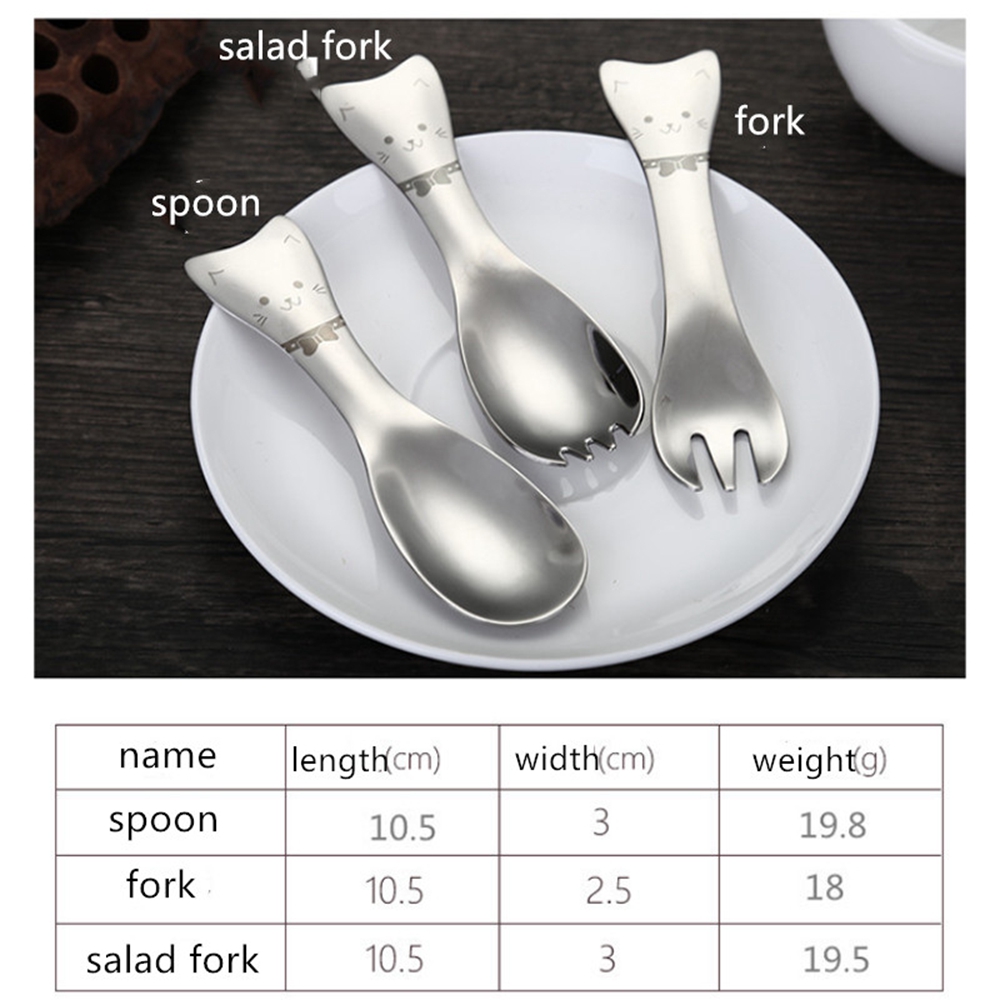 Leuke Mini 304 Roestvrij Staal Cartoon Kat Vorm Ijs Salade Koffie Lepel Vork Kinderen Kids Bestek Set Servies Servies
