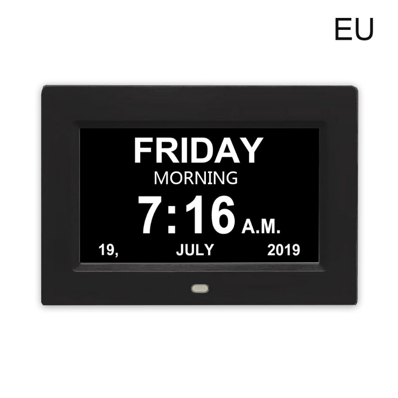 Ykall Digitale klok 8 inch LCD met kalender, datum, dag en tijd, HD-display, niet afgekort, auto-dimmen, 10 talen, herinnering aan medicijnen voor ouderen en alzheimer (zilver