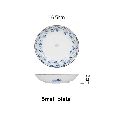 Serie de flores azules de estilo japonés, vajilla de cerámica de hueso claro, plato para el hogar, plato occidental, tazón de arroz, tazón grande: Small plate