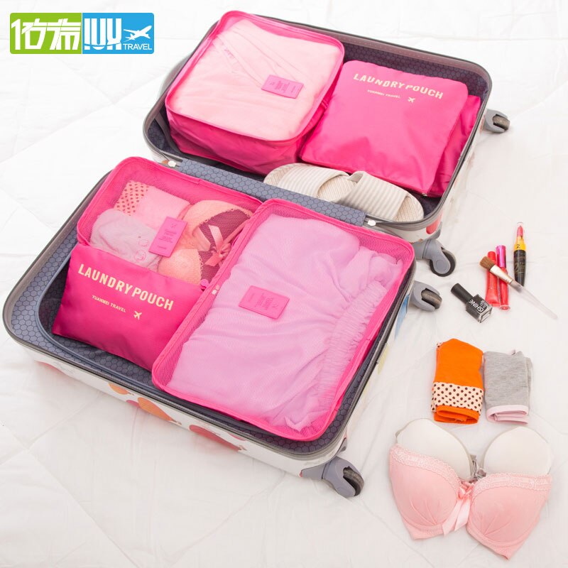 IUX 6 stks/set Mannen en Vrouwen Bagage Reistassen Verpakking Cubes Organizer Mode Dubbele Rits Waterdicht Polyester Zak