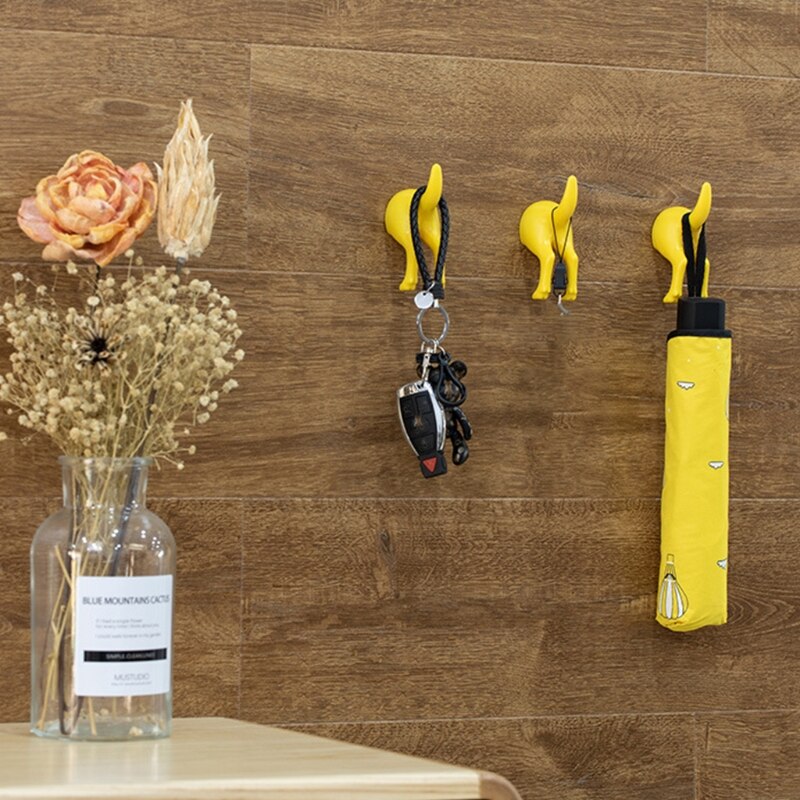 Gxma 4 Stuks Nordic Stijl Leuke Plastic Hond Staart Haken Met Schroeven Plakband Muur Gemonteerde Sleutel Hanger Hoed Jas muur Haak Thuis