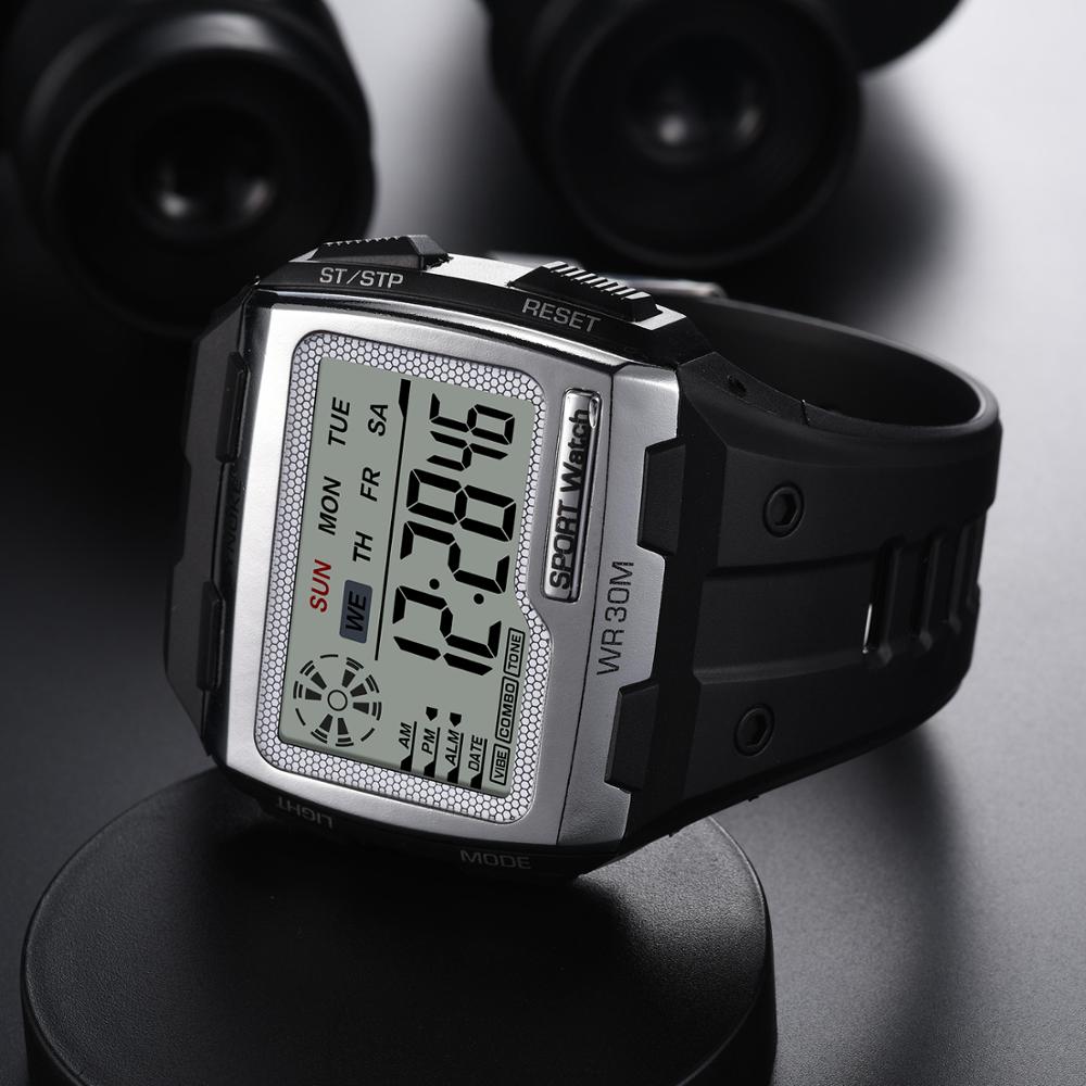 Synoke Mode Mannen Vierkante Digitale Horloge Lichtgevende Buitensporten Waterdicht Man Horloge Led Display Multifunctionele Horloge