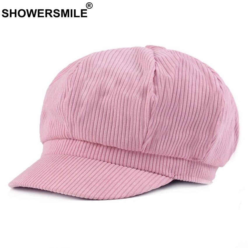 SHOWERSMILE Corduroy Newsboy Hat For Women Octagonal Cap Beret Men Vintage British Spring Autumn Khaki Painter Eight Panel Cap