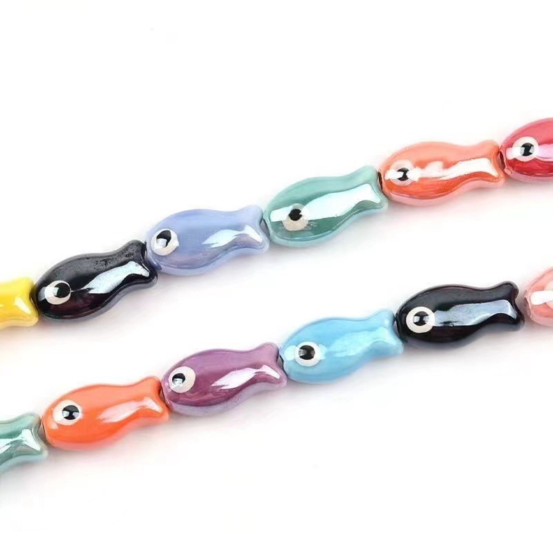 Abalorios de peces pequeños Retro, 10 piezas, espaciador de cerámica, cuentas sueltas para la fabricación de joyas, accesorios de pulsera DIY: Blanco