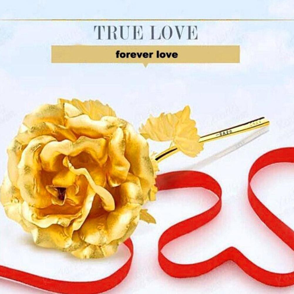 24K Gold Foil Rose Flower with Love Base Valentines Day For Her Artificial Flowers Rose Birthday For Girlfriend/Wife