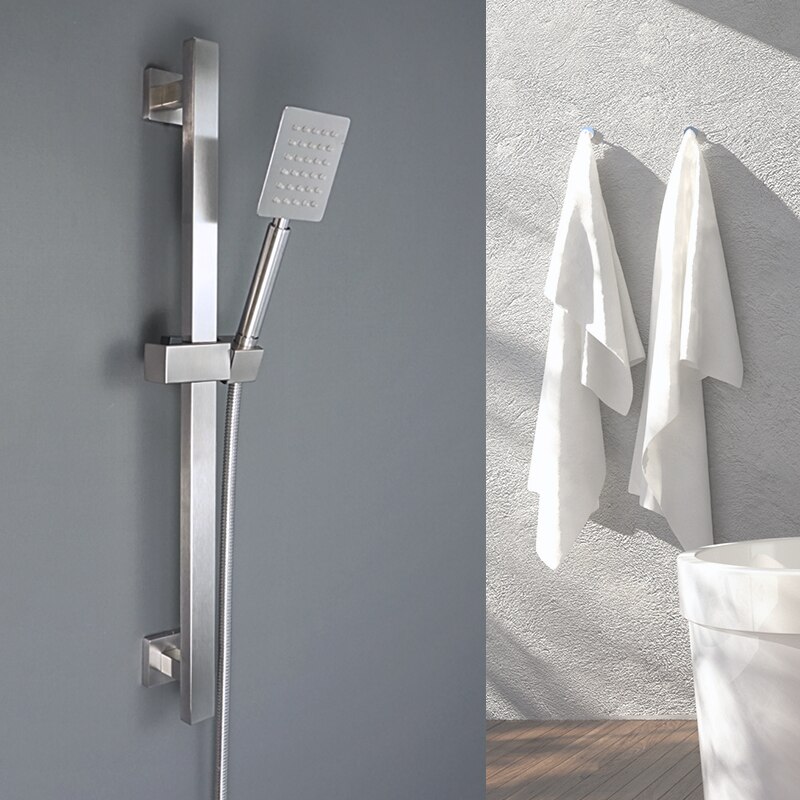 SUS304 Stainless Steel Adjustable Shower Slide Bar Bath Handheld Shower Rail Sliding Rod with Hand Shower &amp; Hose Brushed