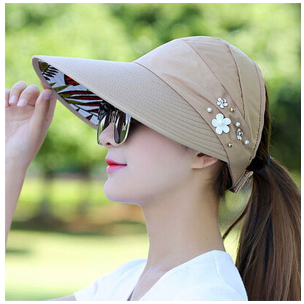 Frauen Sonnenschutz Hütte Faltbare Breiter Großer Rand Diskette Strand Baseball Deckel Freien Kappe Sonne Faltbare Anti-Uv Hütte: khaki