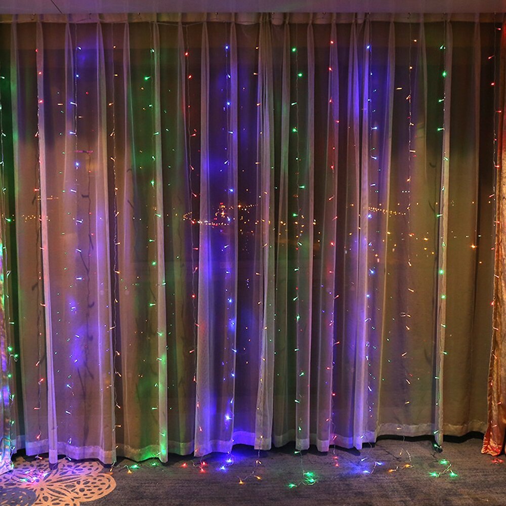 Vanntett solcelle led gardin lysstreng 3 x 3m 300 led vindu gardin lys for vegg hage bryllup halloween fest dekorasjon: Foranderlig / 3 x 2m 200 lysdioder