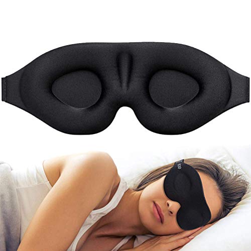 Mascarilla para dormir con copa contorneada en 3D, venda para los ojos, cóncava moldeada, mascarilla para dormir nocturna, bloquea la luz con mujeres y hombres: Negro
