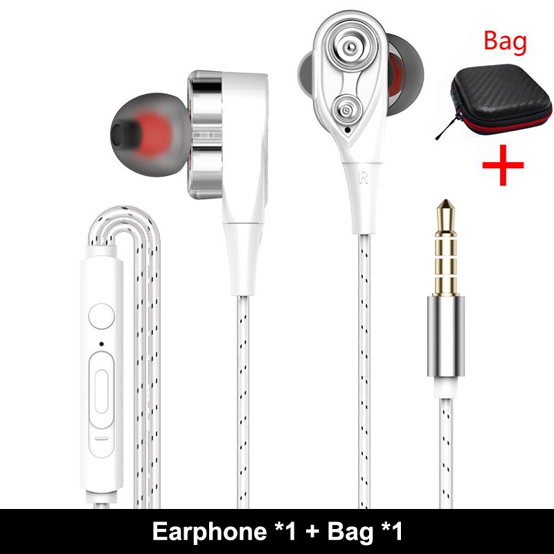 Ptm P22 Dubbele Unit Drive Oortelefoon Hoofdtelefoon Super Bass Subwoofer Sport Headset Voor Telefoon Samsung Iphone Xiaomi Auriculares MP3: White With Bag