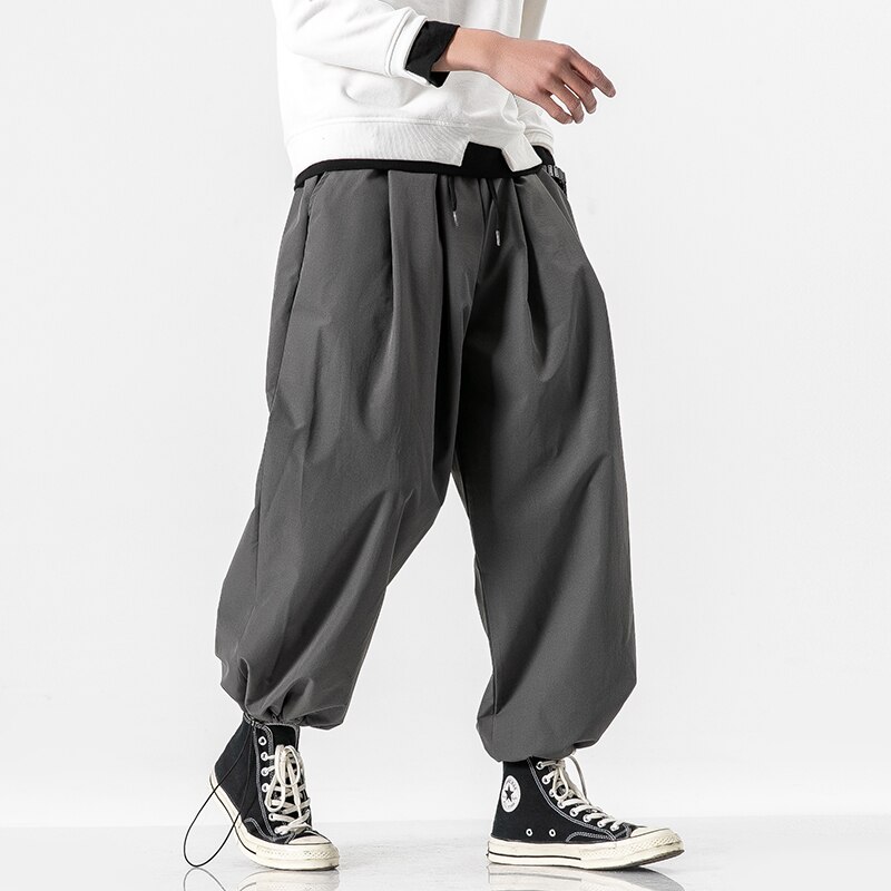 Drawstring Harem Pants Men Baggy Jogging Pants Japanese Style Male Crotch Wide Leg Pants Casual Loose Trousers