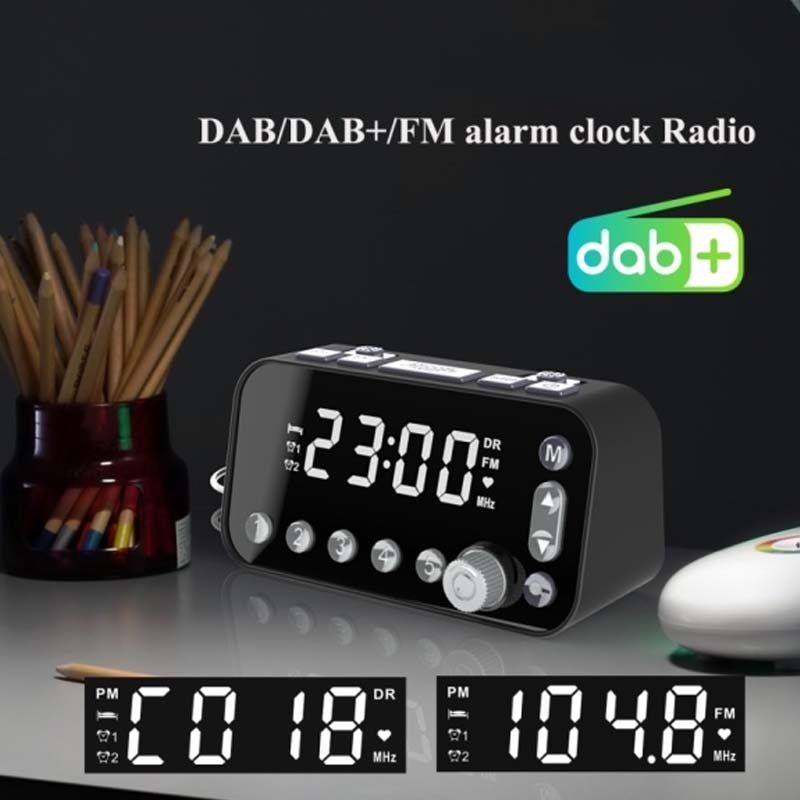 Mini dab/dab+ digital radiomodtager desktop højttaler understøtter dobbelt vækkeur funktion med dobbelt usb opladningsport fm radio