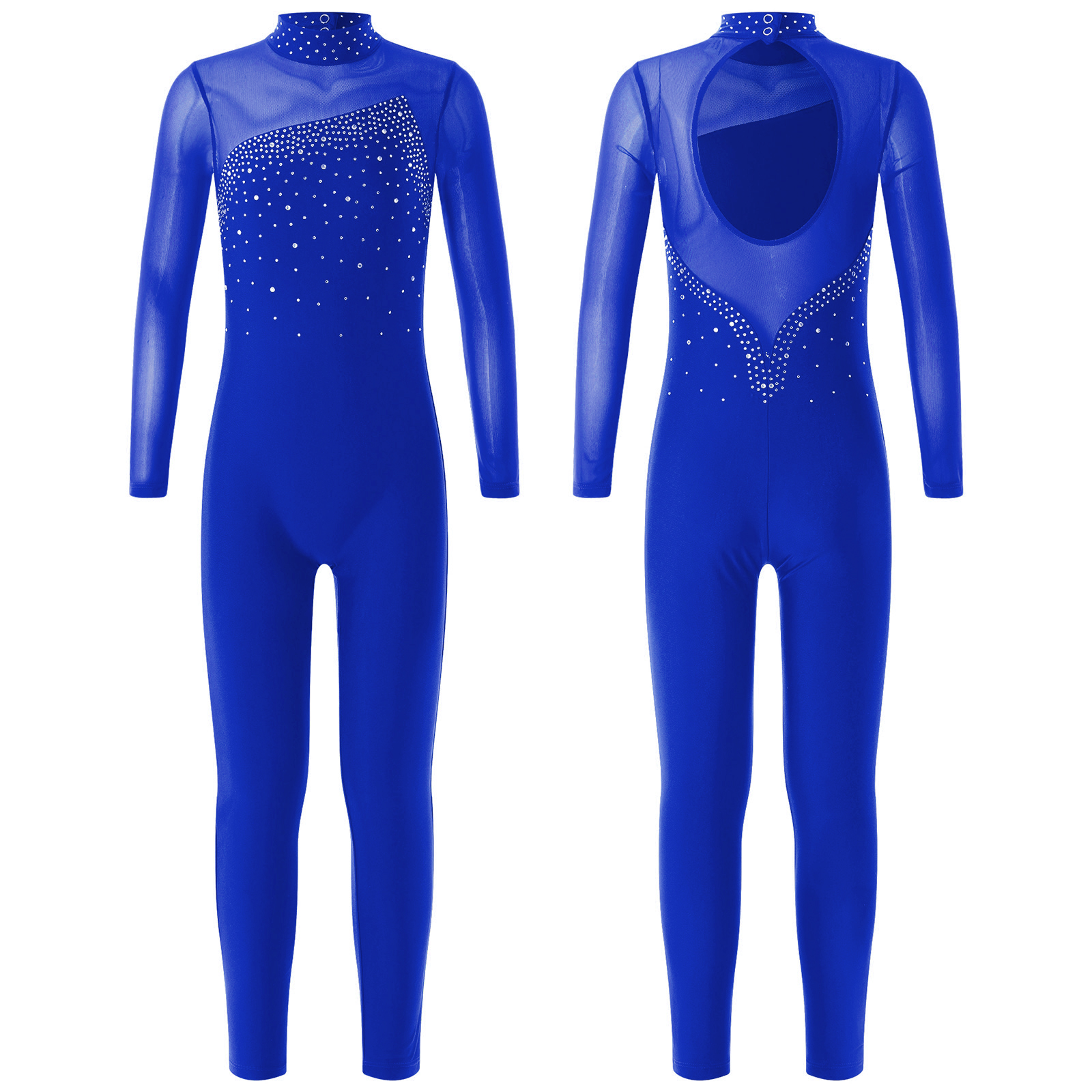Piger børn langærmet ballet-danselotard med rhinsten sport træningsbodysuit jumpsuits dansetøj til gymnastik kunstskøjteløb: Xl / Sølv