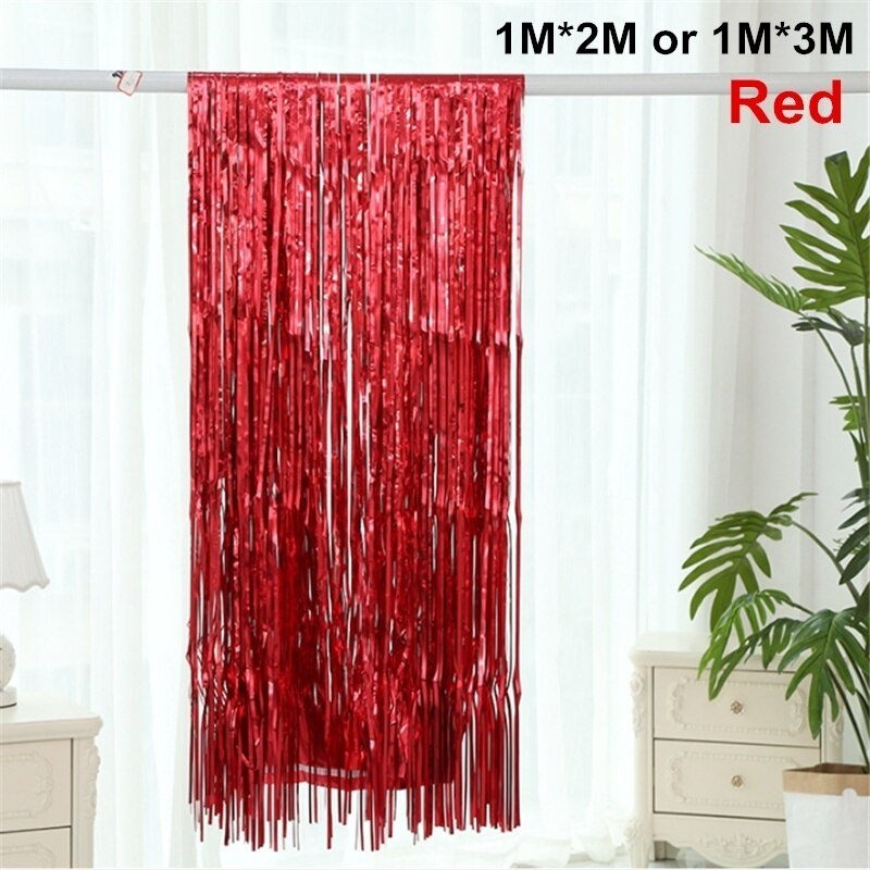 Metallic Foil Fringe Party Backdrop Curtains Glitter Tinsel Foil Fringe for Christmas Wedding Birthday Party Wall Decorations: red / 2mx1m (length width)