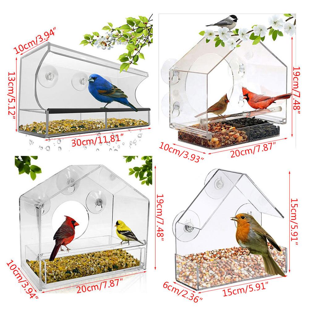 Window Bird Feeder - Refillable Sliding Tray - Weather Proof - Snow and Squirrel Resistant - Drains Rain Water