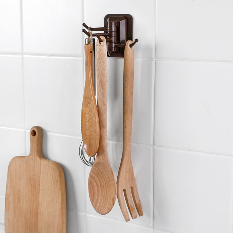 Rotary 4-Hook kitchen bathroom wall rack towel rack without screw and trackless hook YH-460117