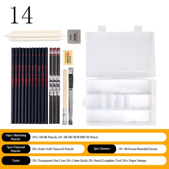 Sketch Pencil Set Sketching Drawing Kit Wood Pencil Bags Students Drawing Art Supplies Office Stationery: 14
