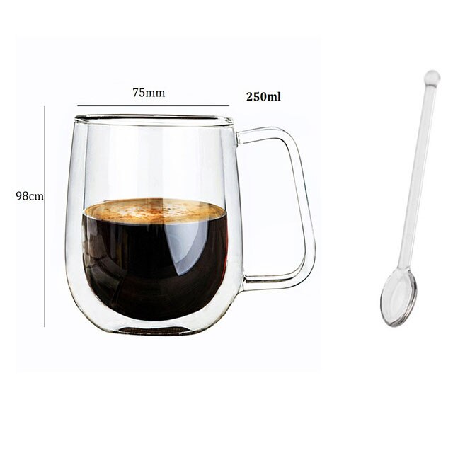 Taza de café de vidrio transparente de doble fondo, vaso de vidrio resistente al calor para leche y té: G