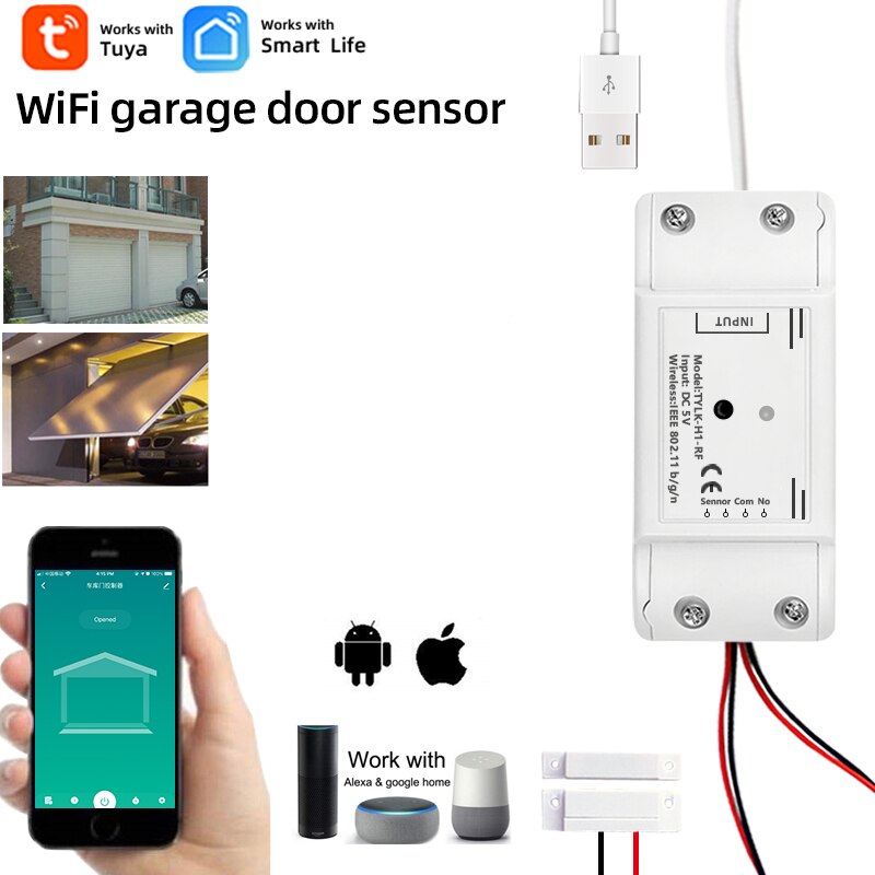 Tuya Smart Life,WIFI Garage Door Opener Controller,Sensor Cable,Gate Automation,RF433 Receiver,Remote Control by Alexa/Google