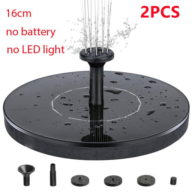 Mini LED Solar Water Fountain Pool Battery 1200mah Waterfall Fountain Garden Decoration Outdoor Bird Bath Floating Courtyard: 16CM 2PCS KIT