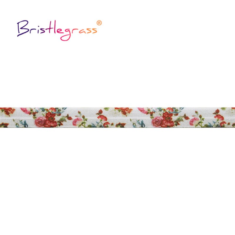 Bristlegrass 2 5 10 Yard 5/8 &quot;15Mm Pioen Bloem Vlinder Print Foldover Elastische Foe Spandex Satijn Band Haar tie Diy Naaien Trim