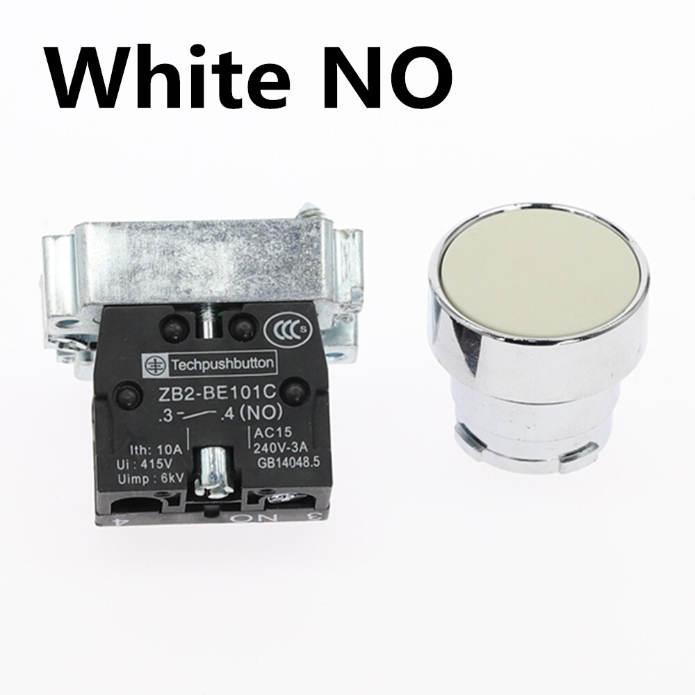 1Pcs 22mm Momentary Push Button Switch NO/NC 10A/415V XB2-BA31 XB2-BA42 Flat-headed button switch: White-NO