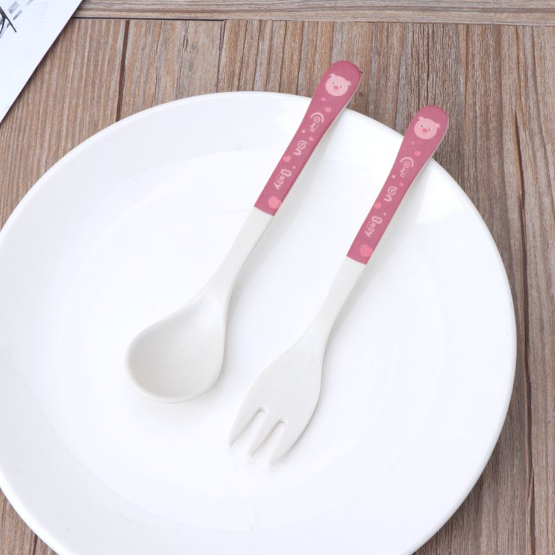 2 stuks/set bamboevezels milieuvriendelijk schattige lepel vork kinderservies baby lepel vork