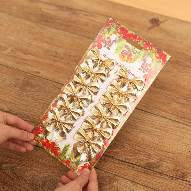 12pcs Christmas Butterfly Bow Hanging Decor For Decoration Home Gold Silver Red Bowknot Xmas Tree Ornament Year 2022 Navidad: gold