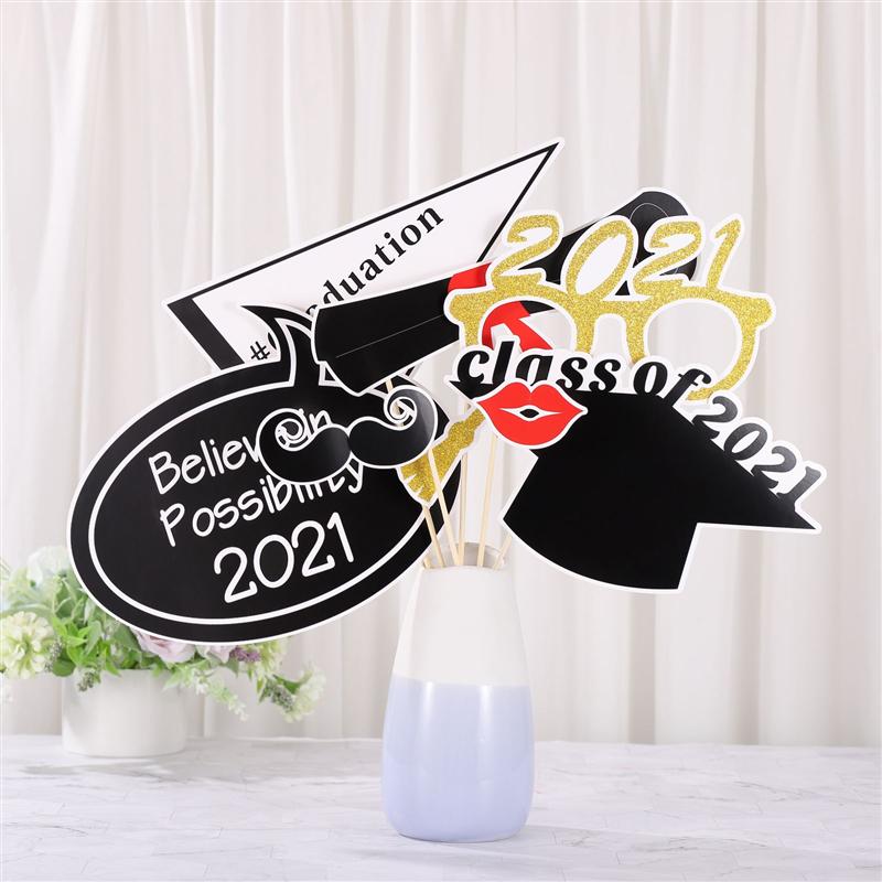 18pcs Graduation Photo Props Handheld Photo Booth Props With Wooden Sticks For Taking Photos Graduation Party Supplies