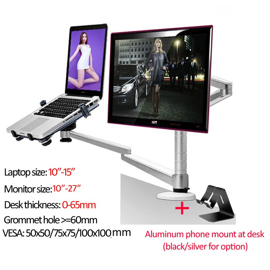 Aluminum OA-7X Multimedia monitor desktop mount LCD desk Holder+ Laptop table Holder Stand full motion rotate notebook 10-15&quot;: OA-7X with PM-F1