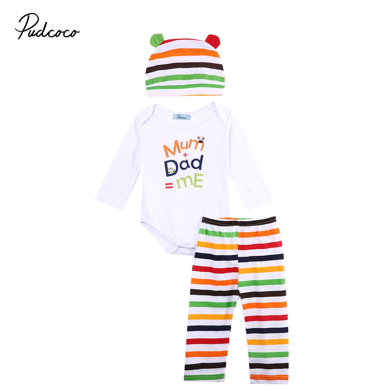 Emmababy 100cm puuvillaa vauvanvaatteita printti 3 kpl lasten vauvan tytöt pojat unisex täyshihainen body+raidalliset housut+hattuasut setit: Moni / 80