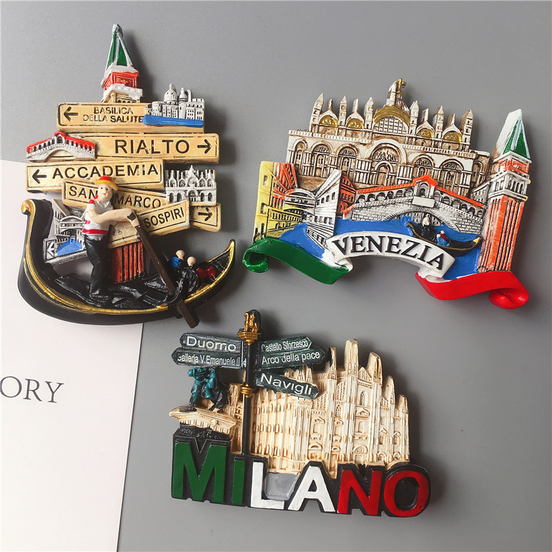 European Souvenir Refrigerator Magnets Milan, Venice, Italy European Stereo Resin Magnet Home Decor