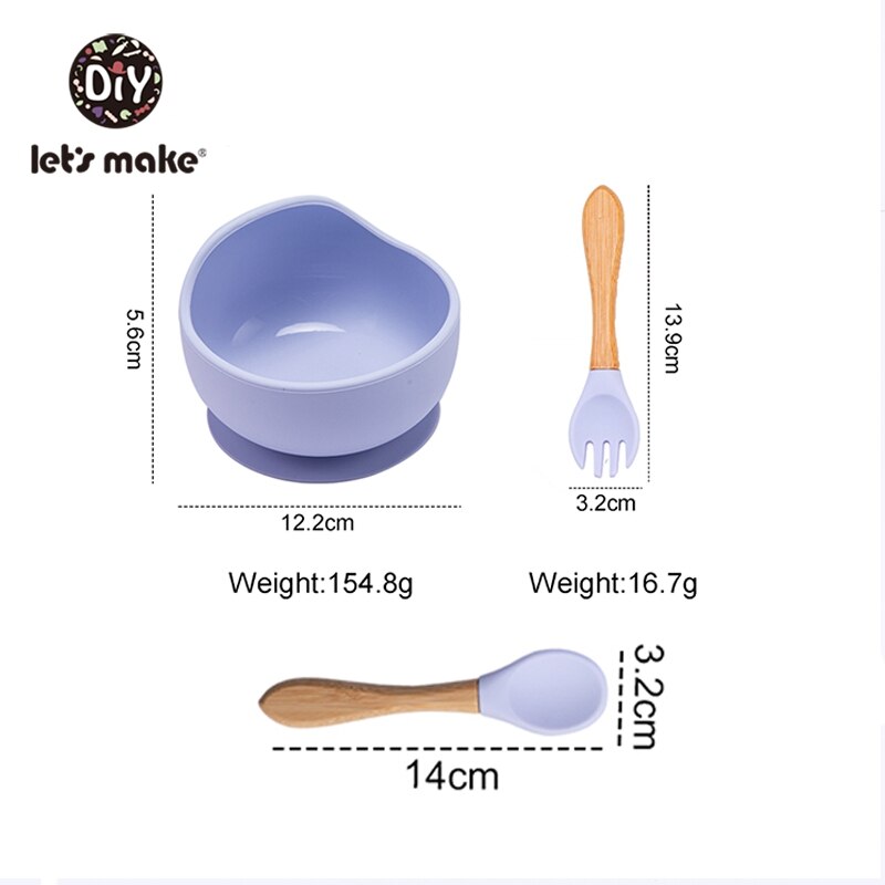 Lassen'S Machen 3 Teile/satz Baby Fütterung Geschirr einstellen Silikon Schüssel Löffel Gabel Nicht-Unterhose Schüssel Weiche Saug Befestigung Für freundlicher Baby