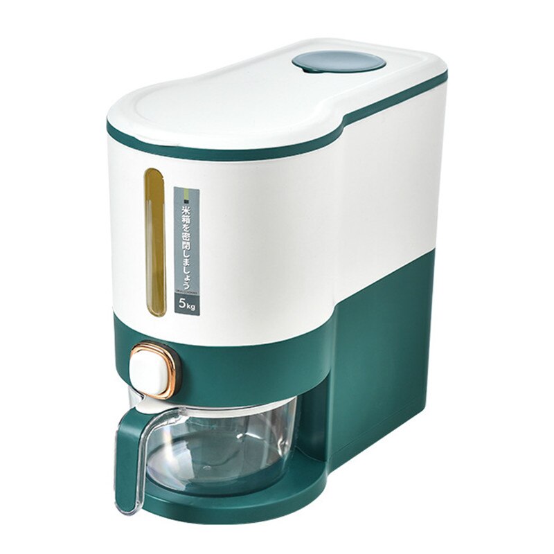 5/10KG Large Capacity Home Plastic Rice Bucket Plastic Multifunctional Refrigerator Storage Tank for Multigrain Grain and Cereal: Light Green / 5KG