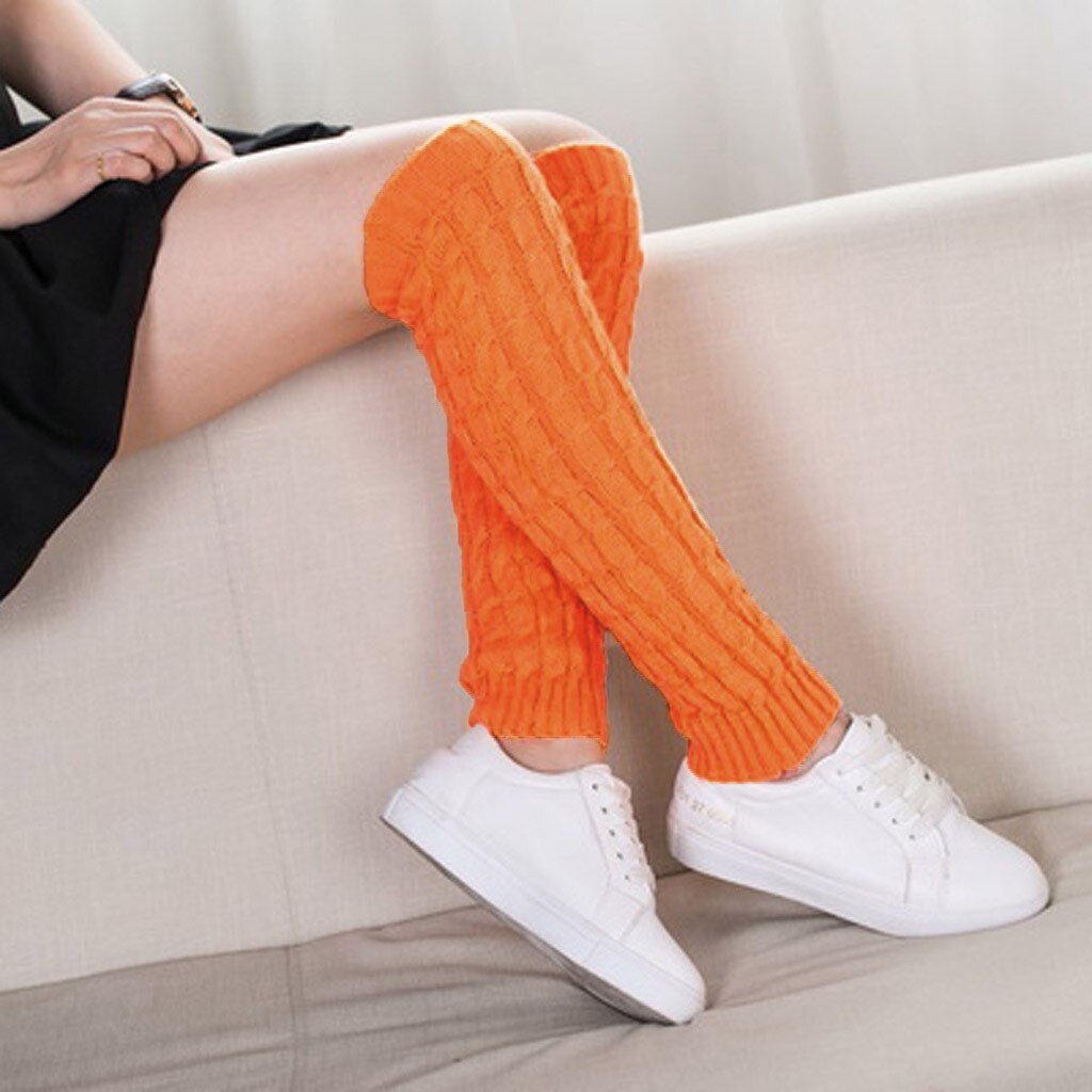 Women Winter Warm Leg Warmers Knitted Crochet Long Socks High Knee Socks Winter Warm Pashmina Cashmere Warm Legs Guantes #38: Yellow 